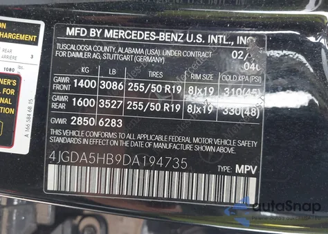 2013 Mercedes-Benz Ml 350 4Matic from USA, damaged, VIN 4JGDA5HB9DA194735